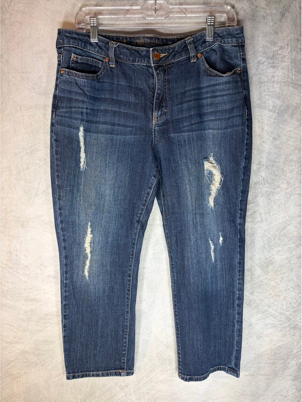 Jennifer Lopez Capri Womens Size 14 Distressed Stretch Jeans Blue Denim